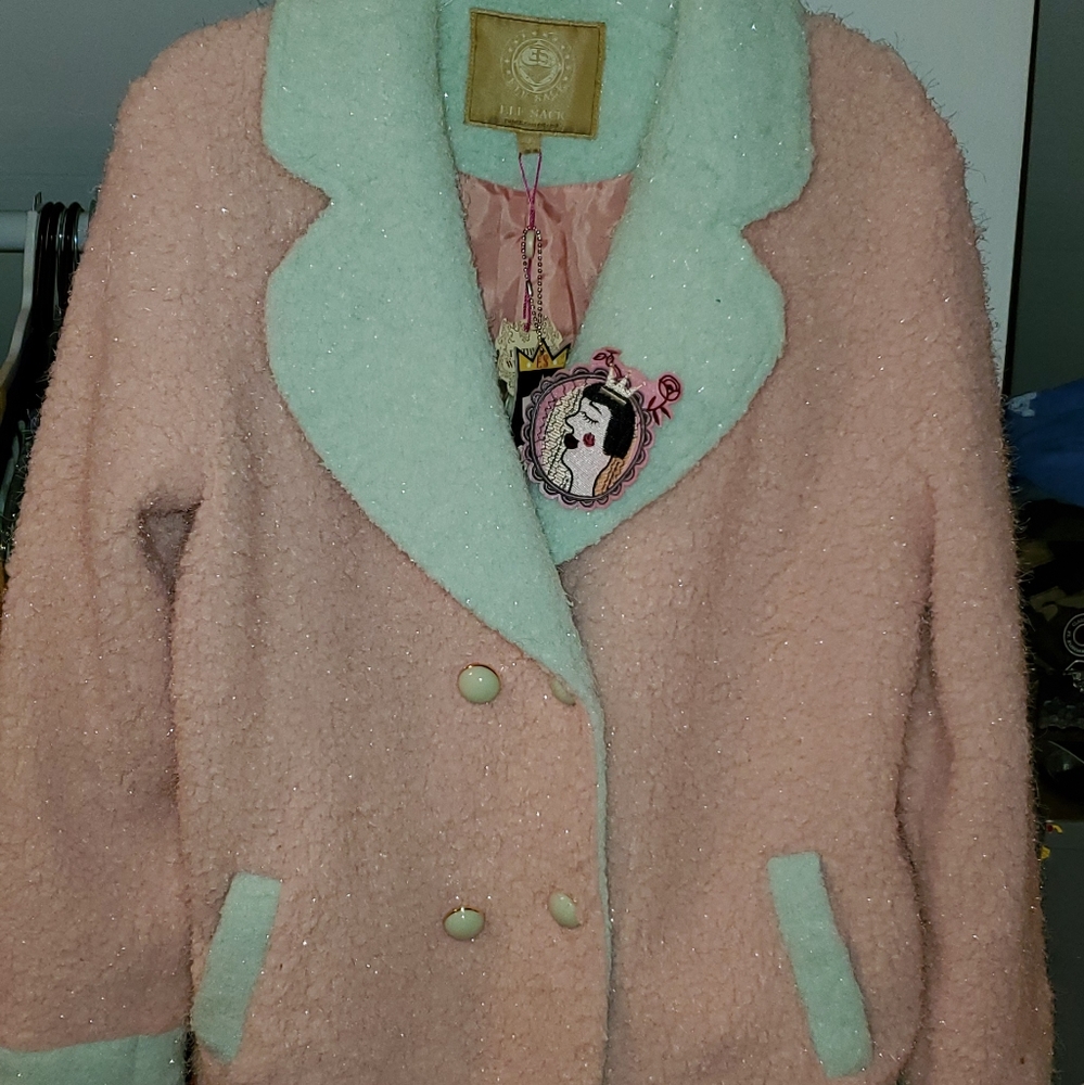Bubblegum Pink with Mint and Tinsel Fuzzy Coat